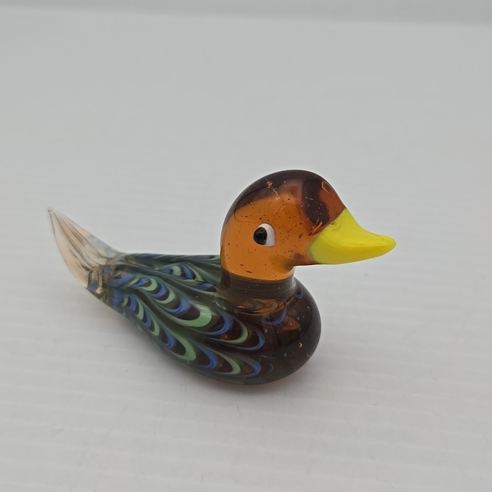 VTG Murano Hand-Blown Green Yellow  & Brown Glass Duck Figurine Made In Italy